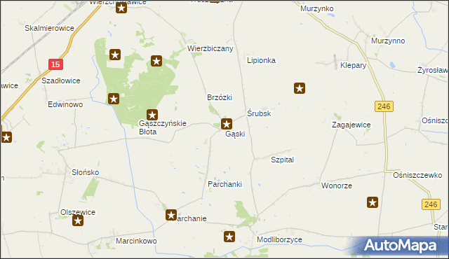 mapa Gąski gmina Gniewkowo, Gąski gmina Gniewkowo na mapie Targeo
