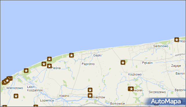 mapa Gąski gmina Mielno, Gąski gmina Mielno na mapie Targeo