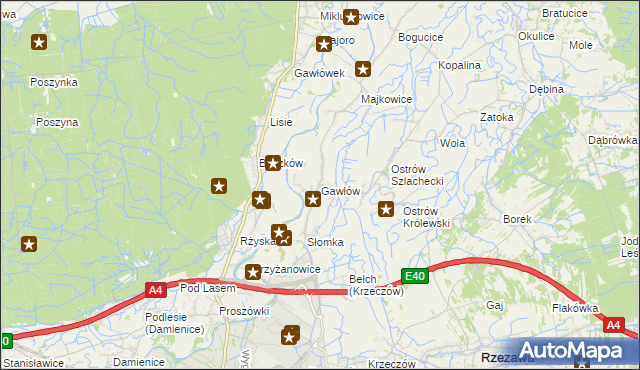 mapa Gawłów gmina Bochnia, Gawłów gmina Bochnia na mapie Targeo