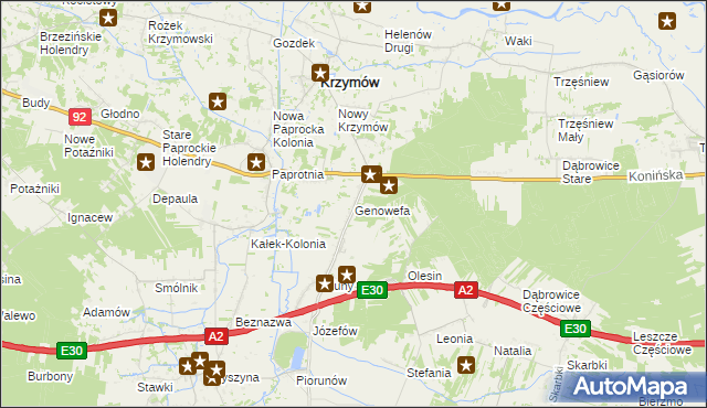 mapa Genowefa gmina Krzymów, Genowefa gmina Krzymów na mapie Targeo