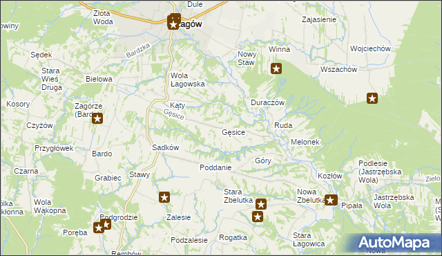 mapa Gęsice gmina Łagów, Gęsice gmina Łagów na mapie Targeo