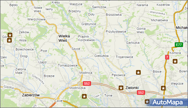 mapa Giebułtów gmina Wielka Wieś, Giebułtów gmina Wielka Wieś na mapie Targeo