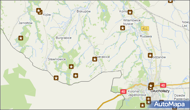mapa Gierałcice gmina Głuchołazy, Gierałcice gmina Głuchołazy na mapie Targeo