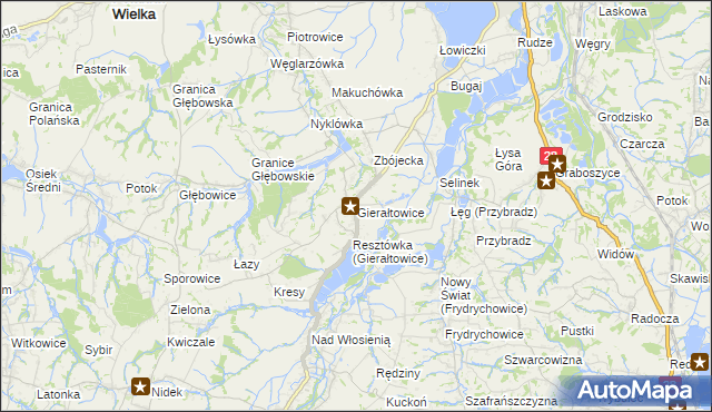 mapa Gierałtowice gmina Wieprz, Gierałtowice gmina Wieprz na mapie Targeo