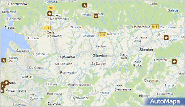 mapa Gilowice powiat żywiecki, Gilowice powiat żywiecki na mapie Targeo