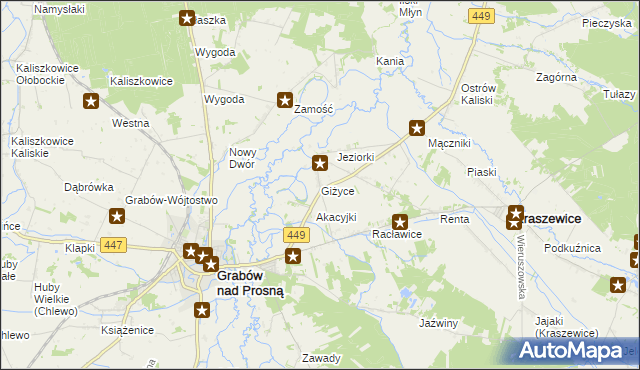 mapa Giżyce gmina Grabów nad Prosną, Giżyce gmina Grabów nad Prosną na mapie Targeo