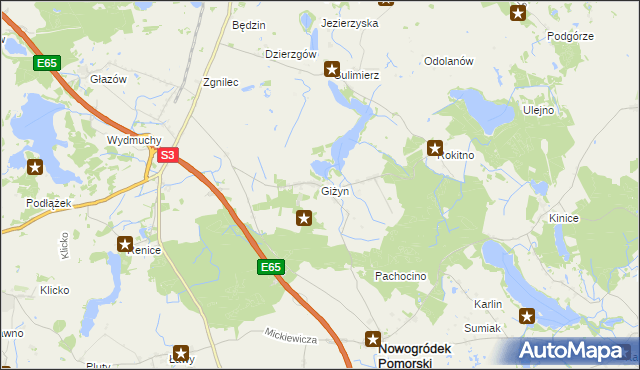 mapa Giżyn gmina Nowogródek Pomorski, Giżyn gmina Nowogródek Pomorski na mapie Targeo