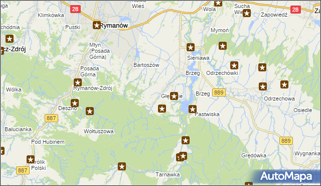 mapa Głębokie gmina Rymanów, Głębokie gmina Rymanów na mapie Targeo