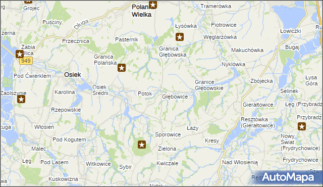mapa Głębowice gmina Osiek, Głębowice gmina Osiek na mapie Targeo