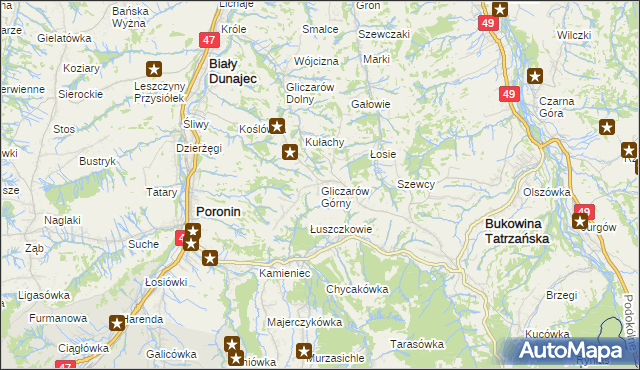 mapa Gliczarów Górny, Gliczarów Górny na mapie Targeo