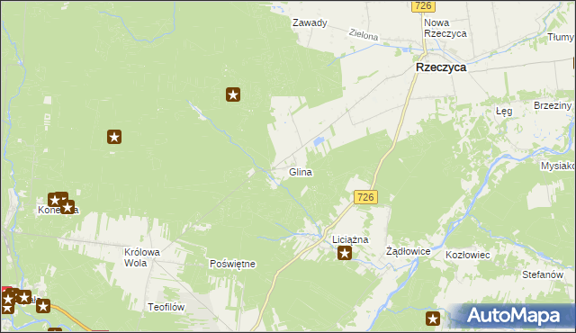 mapa Glina gmina Rzeczyca, Glina gmina Rzeczyca na mapie Targeo