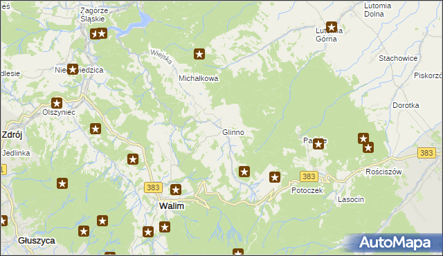 mapa Glinno gmina Walim, Glinno gmina Walim na mapie Targeo