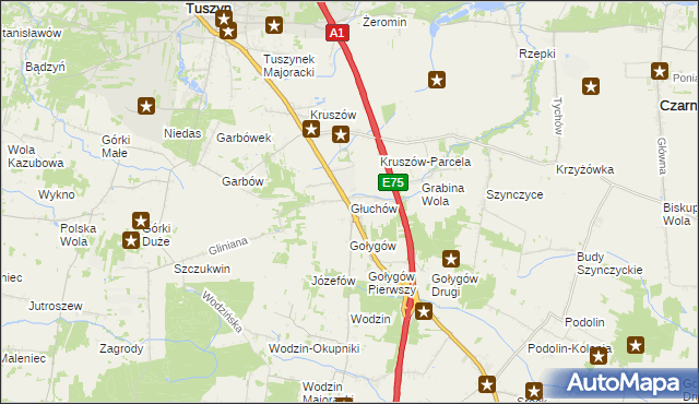 mapa Głuchów gmina Tuszyn, Głuchów gmina Tuszyn na mapie Targeo