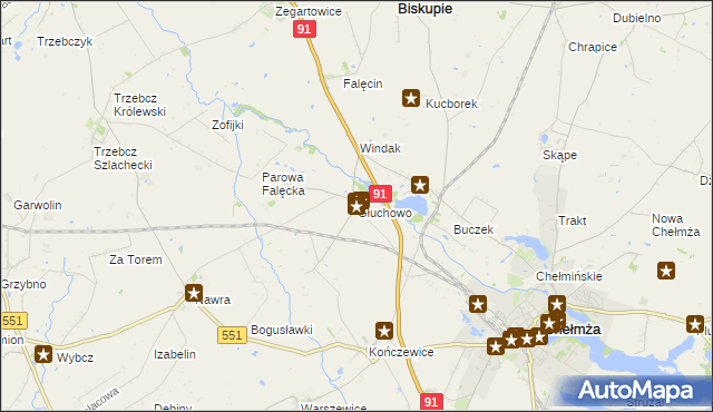 mapa Głuchowo gmina Chełmża, Głuchowo gmina Chełmża na mapie Targeo