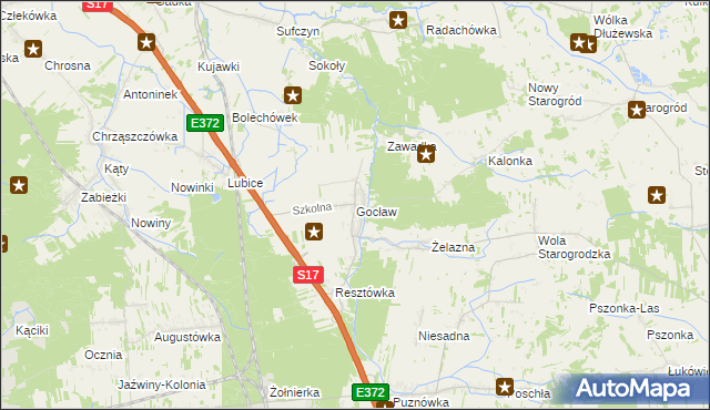 mapa Gocław gmina Pilawa, Gocław gmina Pilawa na mapie Targeo