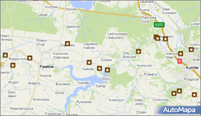 mapa Godów gmina Pawłów, Godów gmina Pawłów na mapie Targeo