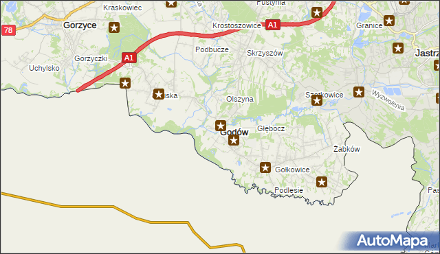 mapa Godów powiat wodzisławski, Godów powiat wodzisławski na mapie Targeo