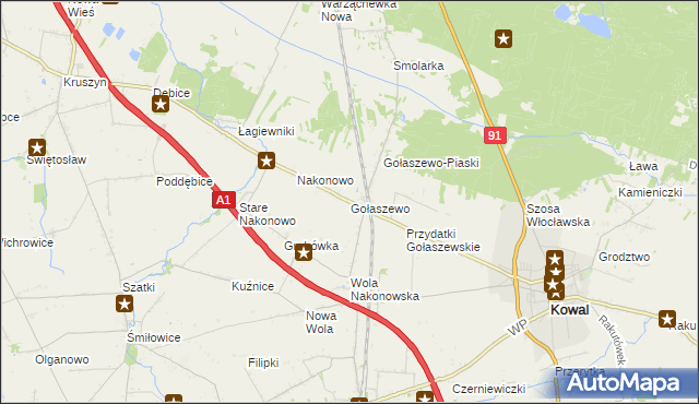 mapa Gołaszewo gmina Kowal, Gołaszewo gmina Kowal na mapie Targeo