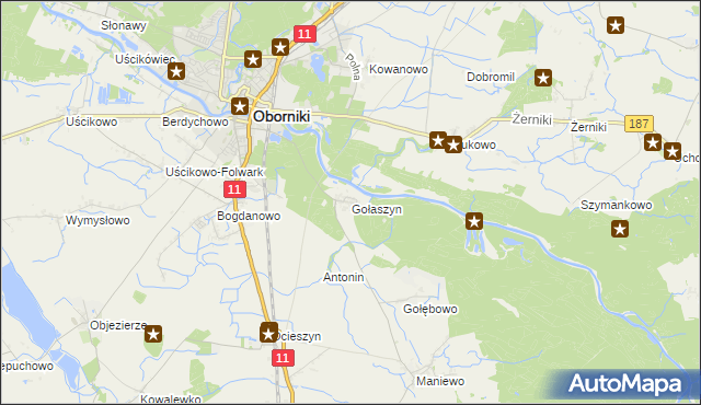 mapa Gołaszyn gmina Oborniki, Gołaszyn gmina Oborniki na mapie Targeo