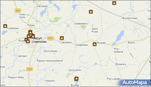 mapa Gołębiewo gmina Radzyń Chełmiński, Gołębiewo gmina Radzyń Chełmiński na mapie Targeo