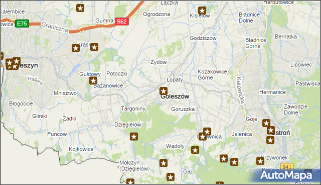 mapa Goleszów powiat cieszyński, Goleszów powiat cieszyński na mapie Targeo