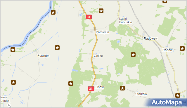 mapa Golice gmina Słubice, Golice gmina Słubice na mapie Targeo
