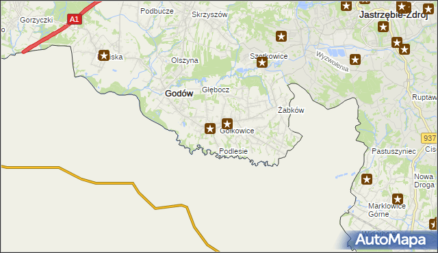 mapa Gołkowice gmina Godów, Gołkowice gmina Godów na mapie Targeo