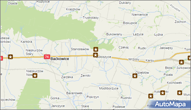 mapa Gołoszyce, Gołoszyce na mapie Targeo