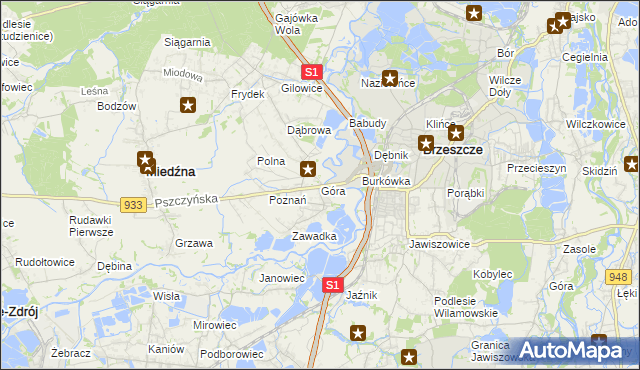 mapa Góra gmina Miedźna, Góra gmina Miedźna na mapie Targeo