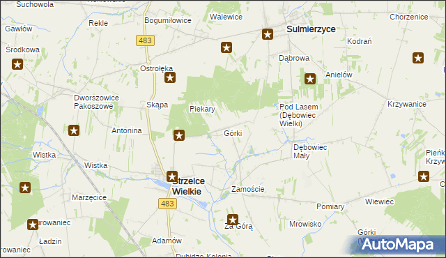 mapa Górki gmina Strzelce Wielkie, Górki gmina Strzelce Wielkie na mapie Targeo