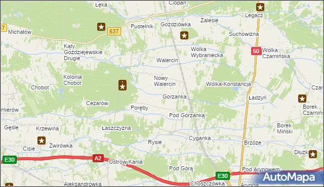 mapa Gorzanka, Gorzanka na mapie Targeo