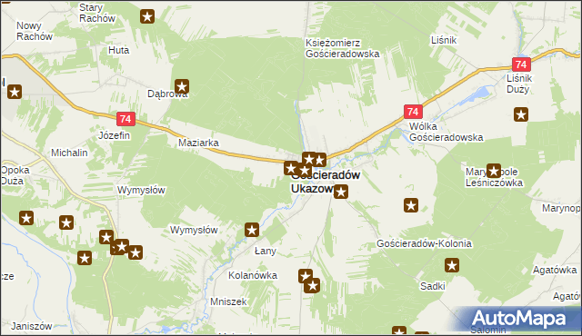 mapa Gościeradów Ukazowy, Gościeradów Ukazowy na mapie Targeo