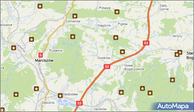 mapa Gostków gmina Stare Bogaczowice, Gostków gmina Stare Bogaczowice na mapie Targeo