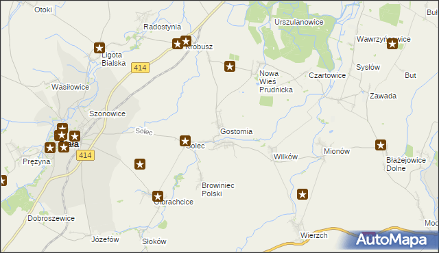 mapa Gostomia gmina Biała, Gostomia gmina Biała na mapie Targeo