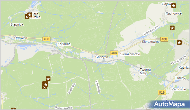 mapa Goszyce gmina Bierawa, Goszyce gmina Bierawa na mapie Targeo