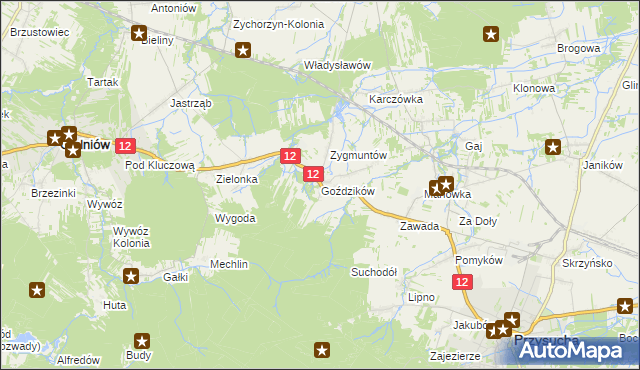 mapa Goździków gmina Gielniów, Goździków gmina Gielniów na mapie Targeo