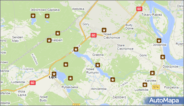 mapa Grabina gmina Łąck, Grabina gmina Łąck na mapie Targeo