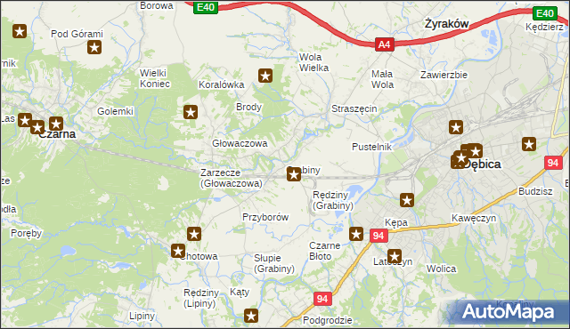 mapa Grabiny gmina Czarna, Grabiny gmina Czarna na mapie Targeo