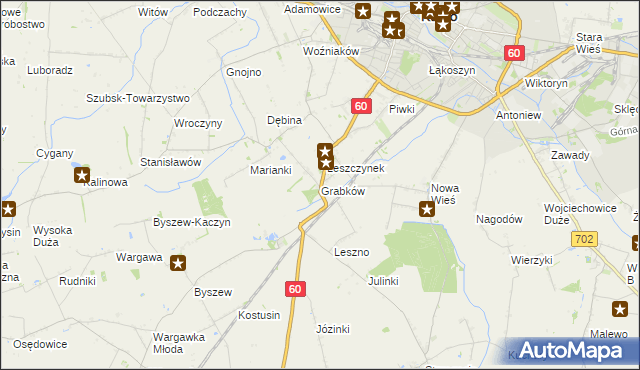 mapa Grabków gmina Kutno, Grabków gmina Kutno na mapie Targeo