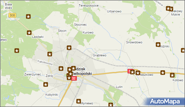 mapa Grąblewo gmina Grodzisk Wielkopolski, Grąblewo gmina Grodzisk Wielkopolski na mapie Targeo