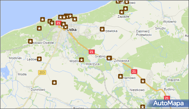 mapa Grabno gmina Ustka, Grabno gmina Ustka na mapie Targeo