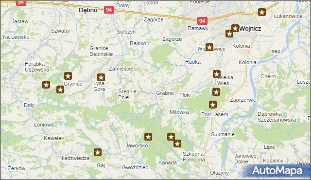 mapa Grabno gmina Wojnicz, Grabno gmina Wojnicz na mapie Targeo