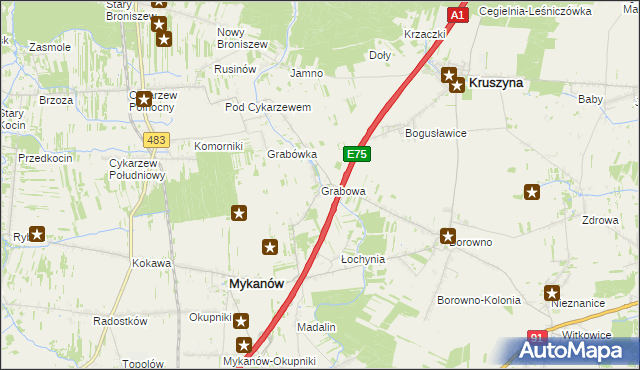 mapa Grabowa gmina Mykanów, Grabowa gmina Mykanów na mapie Targeo