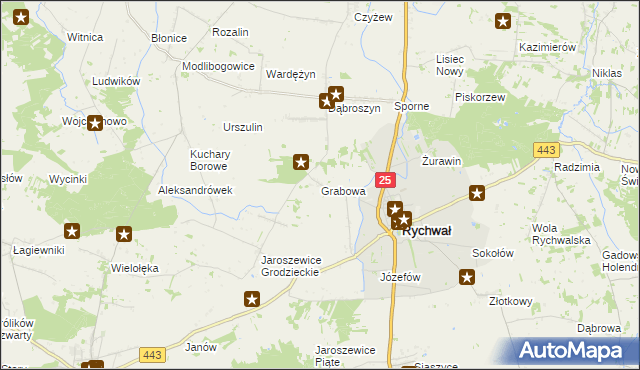 mapa Grabowa gmina Rychwał, Grabowa gmina Rychwał na mapie Targeo