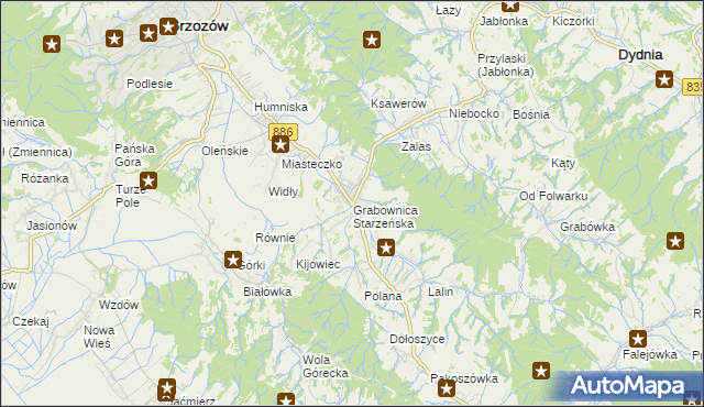 mapa Grabownica Starzeńska, Grabownica Starzeńska na mapie Targeo