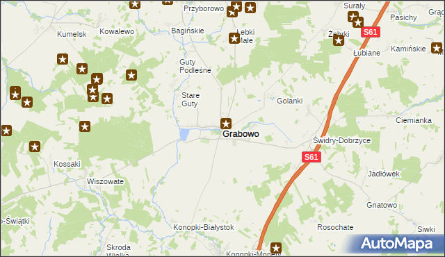 mapa Grabowo powiat kolneński, Grabowo powiat kolneński na mapie Targeo