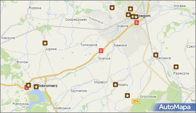 mapa Granica gmina Strzegom, Granica gmina Strzegom na mapie Targeo