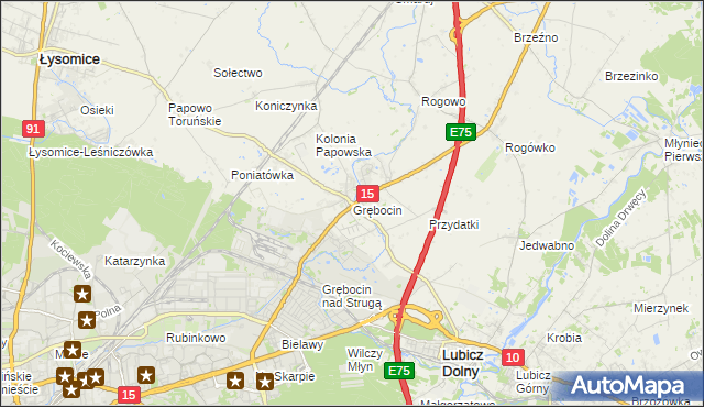 mapa Grębocin gmina Lubicz, Grębocin gmina Lubicz na mapie Targeo