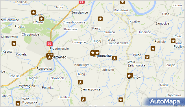 mapa Gręboszów powiat dąbrowski, Gręboszów powiat dąbrowski na mapie Targeo