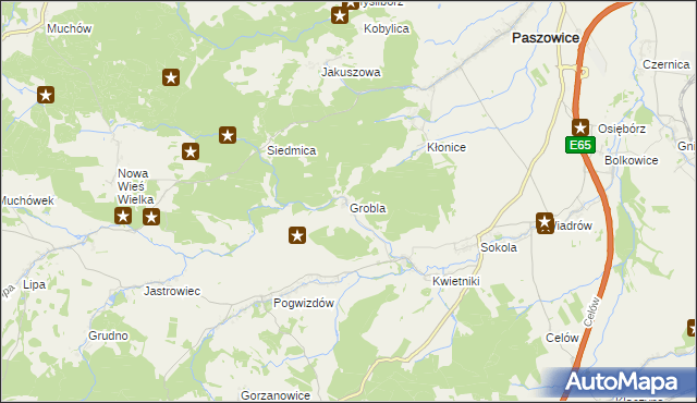mapa Grobla gmina Paszowice, Grobla gmina Paszowice na mapie Targeo